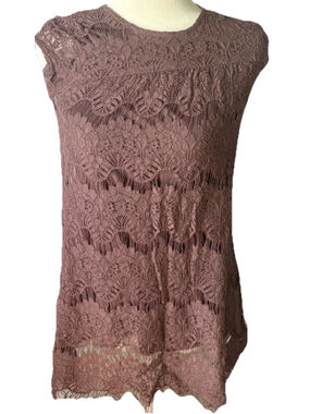 Speechless Women's XS Mauve Floral Lace Sleeveless Blouse Top Raw Hem Boho